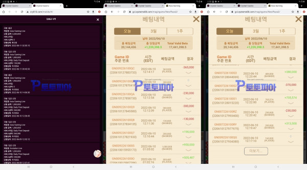 크리스탈카지노[Crystal Casino] 카지노 130만원 충전 233만원 당첨금액 양방으로 몰아 당첨금 먹튀