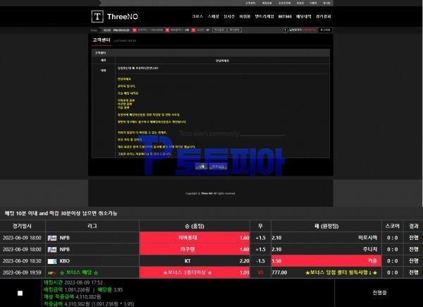 먹튀 쓰리노 [ThreeNO] tn-no.com 스포츠 당첨금 431만원 먹튀